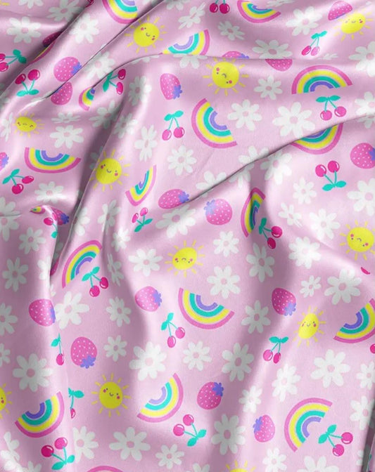 Rainbow Blossom | Kids Pink Rainbow Print Satin Scrunchie