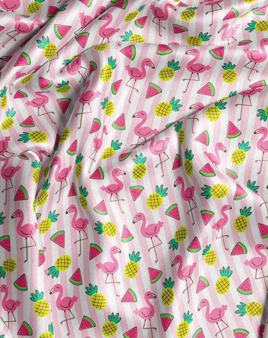 Flamingo Party kids flamingo tropical print satin hair scrunchie handmade by The Hairloom Co. Canberra Australia
