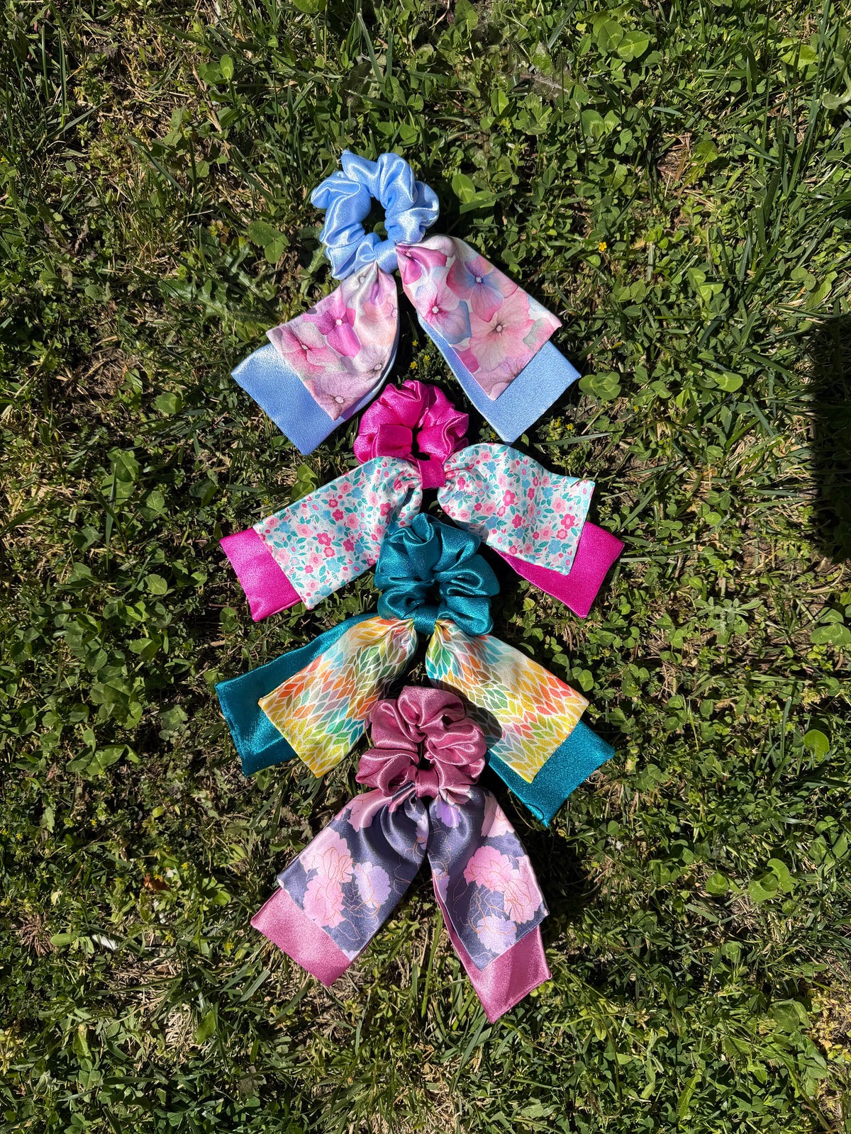 Hydrangea Haze – Satin Scarf Scrunchie