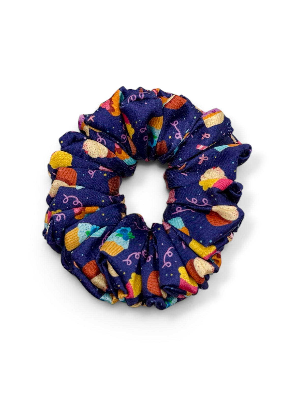 Cupcake Party kids cupcake print satin hair scrunchie handmade by The Hairloom Co. Canberra Australia