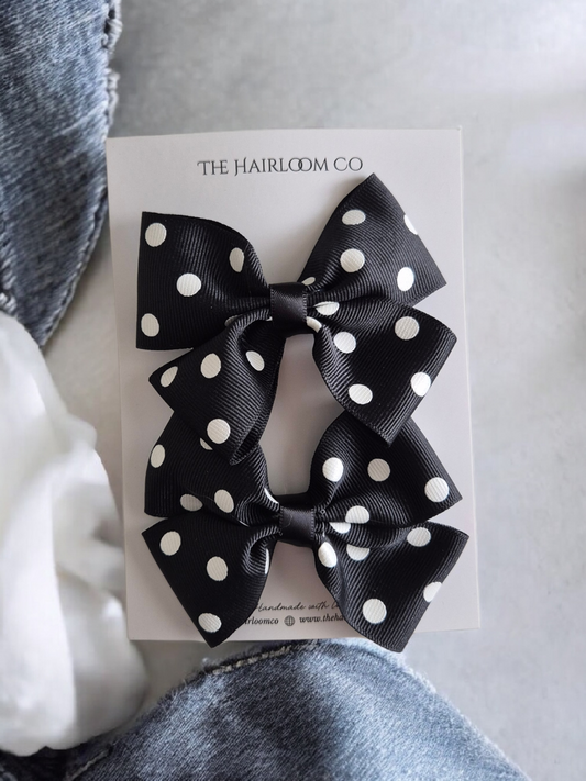 Noir Belle - Black Polka Dot Ribbon Bow (Set of 2)