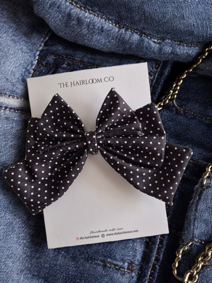Noir Polka Bow - Black Polka Dot Coquette Bow