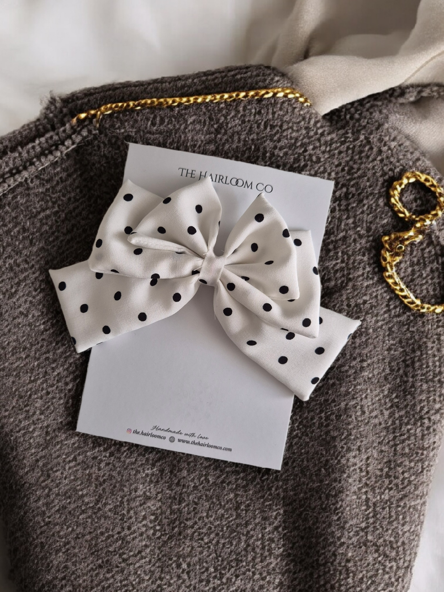 Parisian Polka Bow – White Polka Dot Coquette Bow