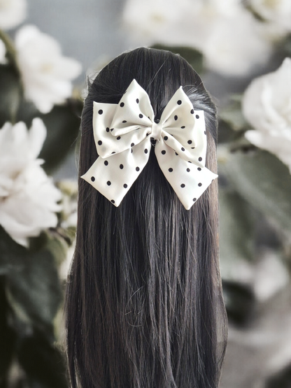 Parisian Polka Bow – White Polka Dot Coquette Bow