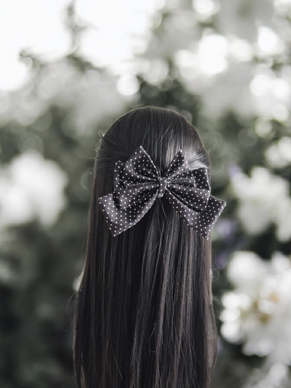 Noir Polka Bow - Black Polka Dot Coquette Bow