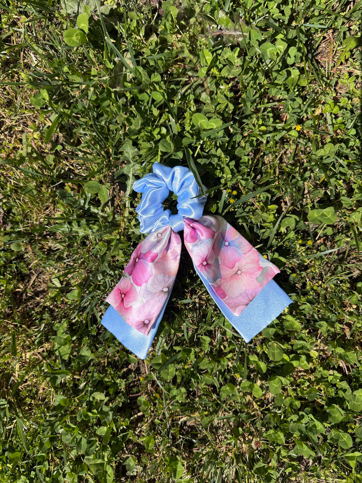 Hydrangea Haze – Satin Scarf Scrunchie
