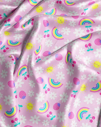 Rainbow Blossom | Kids Pink Rainbow Print Satin Scrunchie