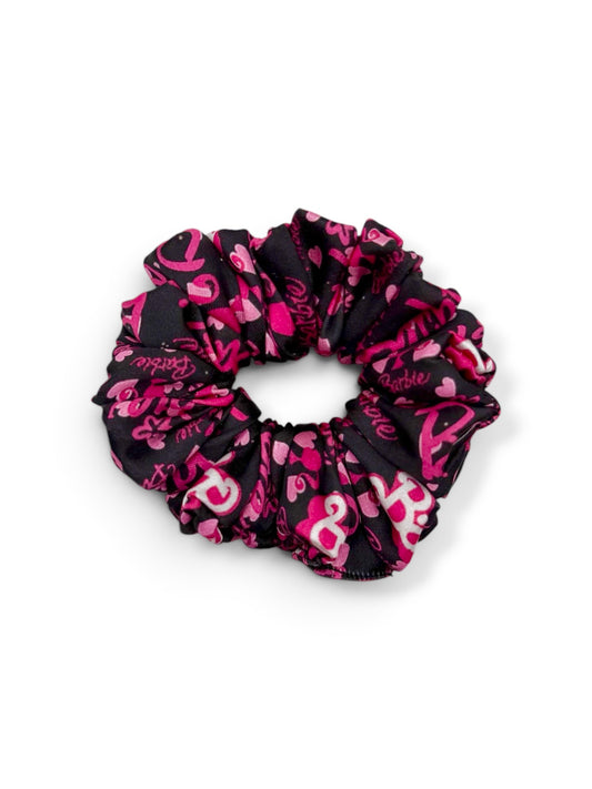 Doll Dreams kids pink doll print satin hair scrunchie handmade by The Hairloom Co. Canberra Australia
