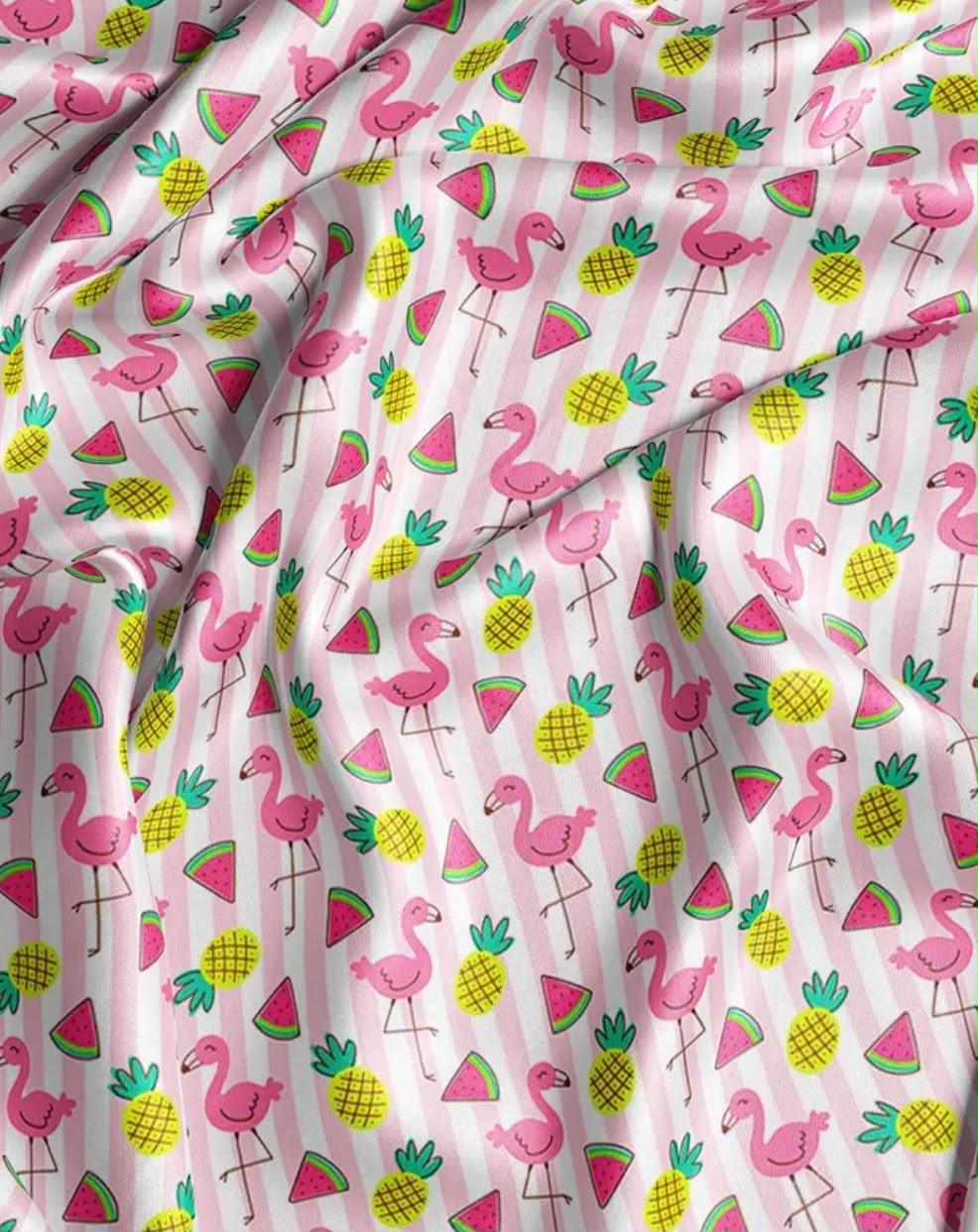 Flamingo Party kids flamingo tropical print satin hair scrunchie handmade by The Hairloom Co. Canberra Australia
