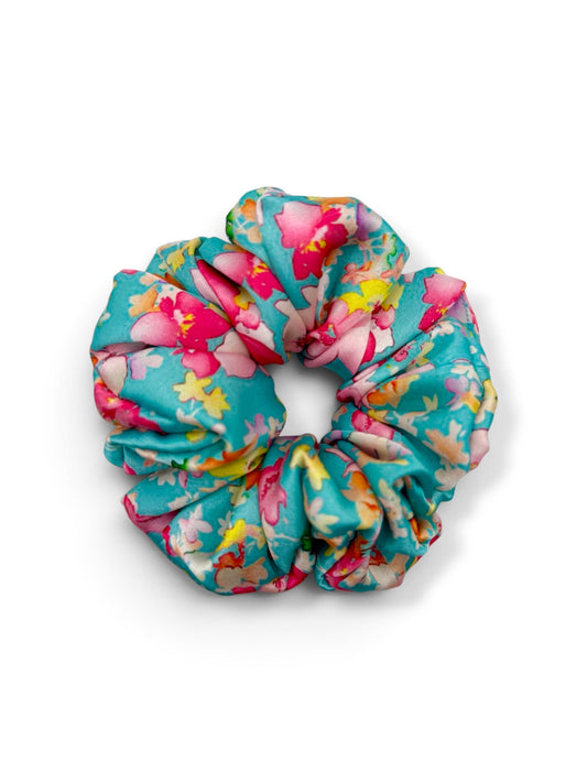 Garden Carnival | Teal Floral Satin Scrunchie