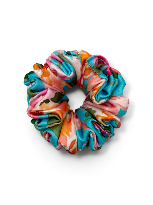Summer Bloom | Teal Floral Satin Scrunchie