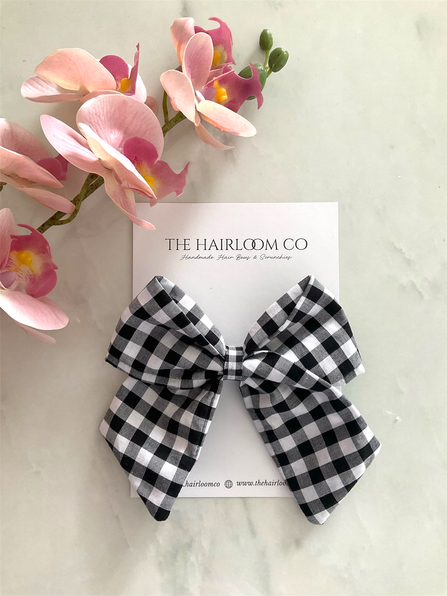 Marlow black and white gingham sailor hair bow in cotton with alligator clip — handmade by The Hairloom Co. Canberra Australia