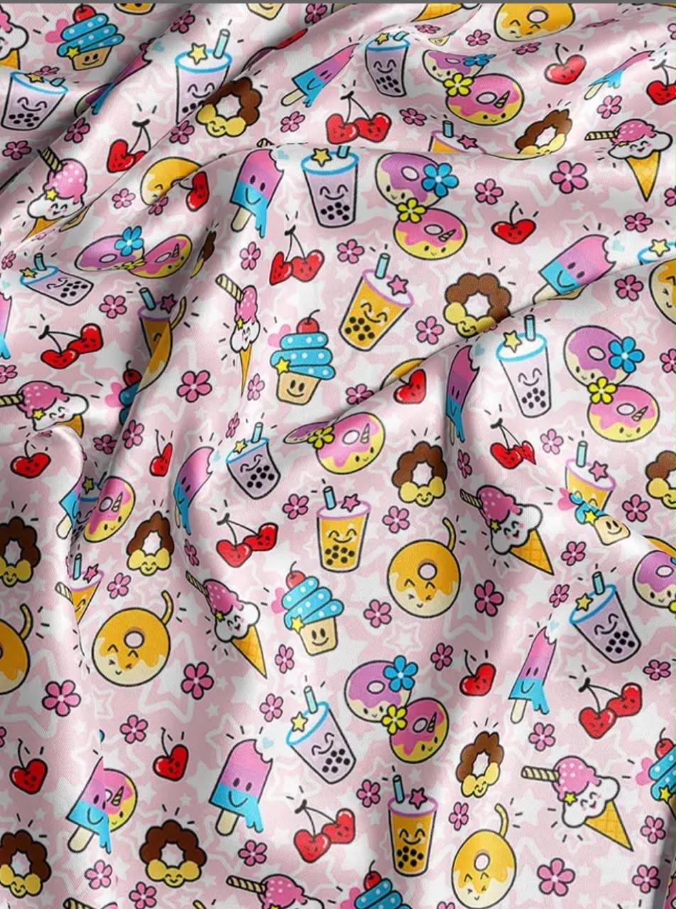 Sugar Rush | Kids Kawaii Food Print Satin Scrunchie