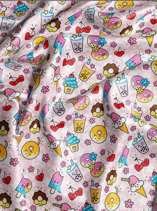 Sugar Rush | Kids Kawaii Food Print Satin Scrunchie
