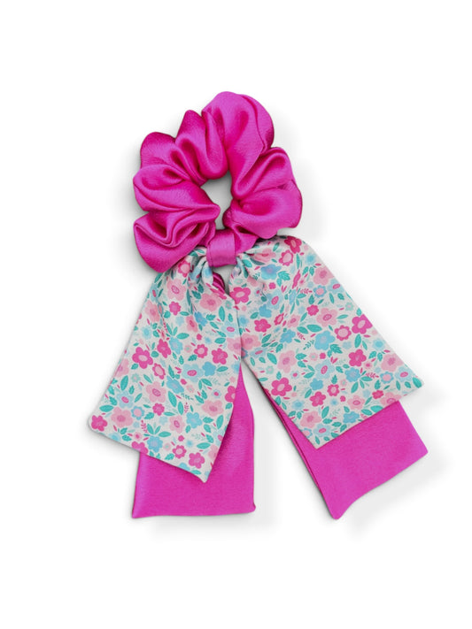 Pink Posy – Satin Scarf Scrunchie