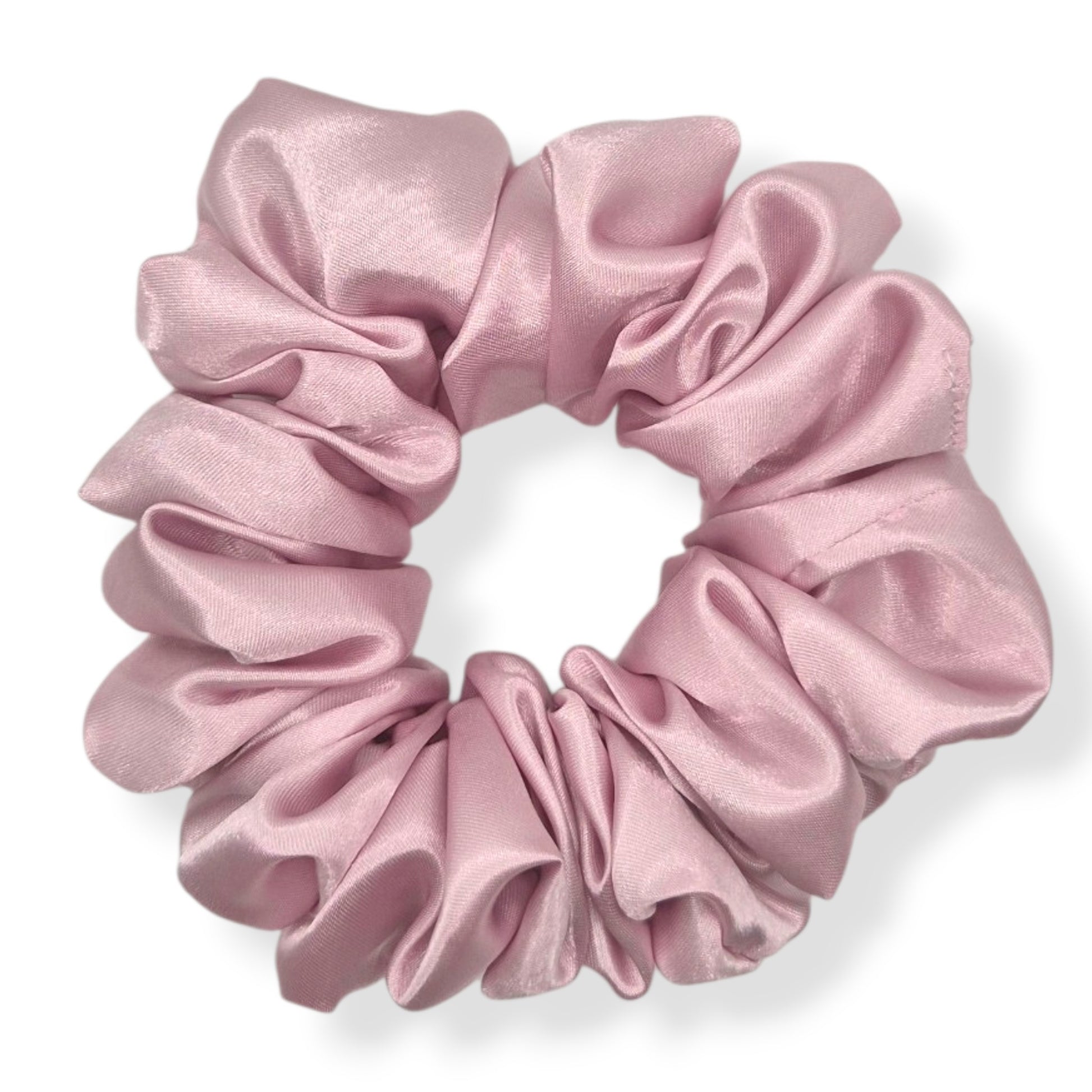 Blush pink satin scrunchie in three sizes — Sleek, Classic and Statement — handmade by The Hairloom Co. Canberra Australia