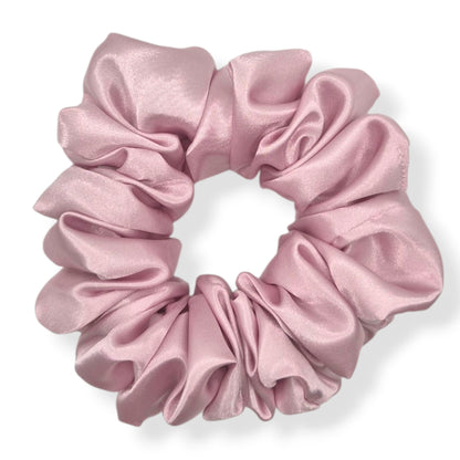 Blush pink satin scrunchie in three sizes — Sleek, Classic and Statement — handmade by The Hairloom Co. Canberra Australia